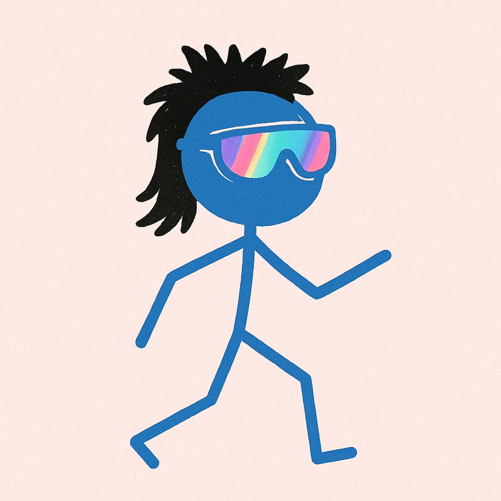Blue character with rainbow glasses